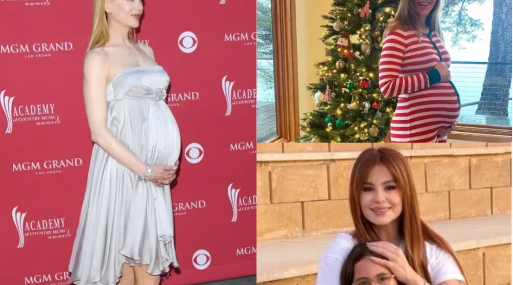 من اليسار الممثلة نيكول كيدمان، والممثلة هيلاري سوانك خلال حملهما، وكارول سماحة مع ابنتها (رويترز- انستغرام)