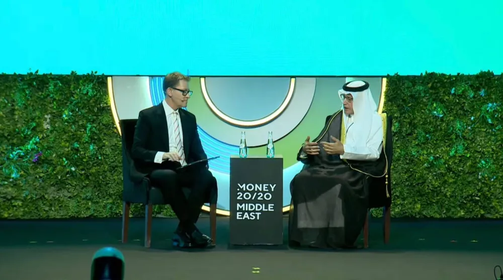 ناجي التميمي خلال جلسة في مؤتمر«Money20/20» اليوم الاثنين بالرياض (الشرق الأوسط)