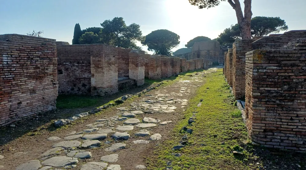 A street in Ostia, the ancient seaport of Rome, Italy, at the mouth of the river Tiber, is pictured in this photograph released on September 14, 2026. (Tom Brughmans/Handout via Reuters)