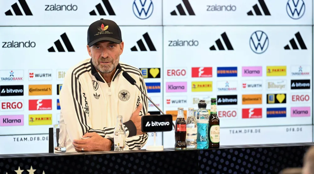 17 September 2026, Hesse, Frankfurt am Main: Germany national team coach Jurgen Klopp speaks during a press conference to announce the squad for Germany's first UEFA Nations League matches. Photo: Boris Roessler/dpa
