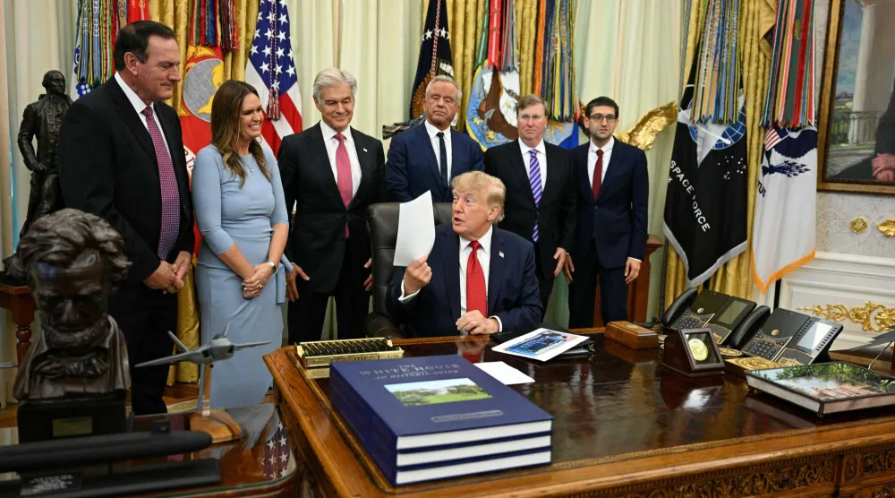 الرئيس الأميركي دونالد ترمب يتحدث خلال فعالية في البيت الأبيض (أ.ف.ب)