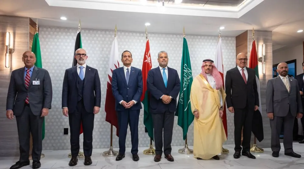 وزراء خارجية دول مجلس التعاون الخليجي خلال الاجتماع التنسيقي في نيويورك (واس)