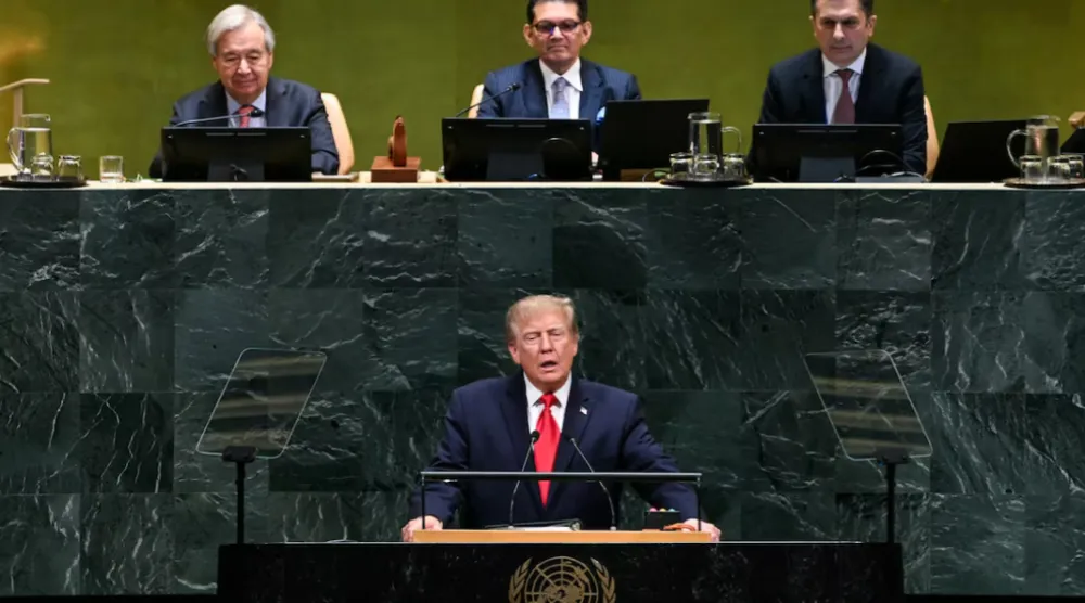 US President Donald Trump speaks during the 81st United Nations General Assembly at the United Nations Headquarters in New York City, US, September 22, 2026. BRENDAN SMIALOWSKI/Pool via REUTERS 