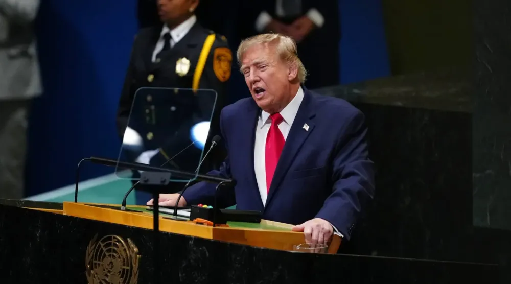 ABD Başkanı Donald Trump, 22 Eylül 2026'da New York'taki Birleşmiş Milletler Genel Merkezi'nde düzenlenen 81. Genel Kurul oturumunda konuşma yaparken (AP)