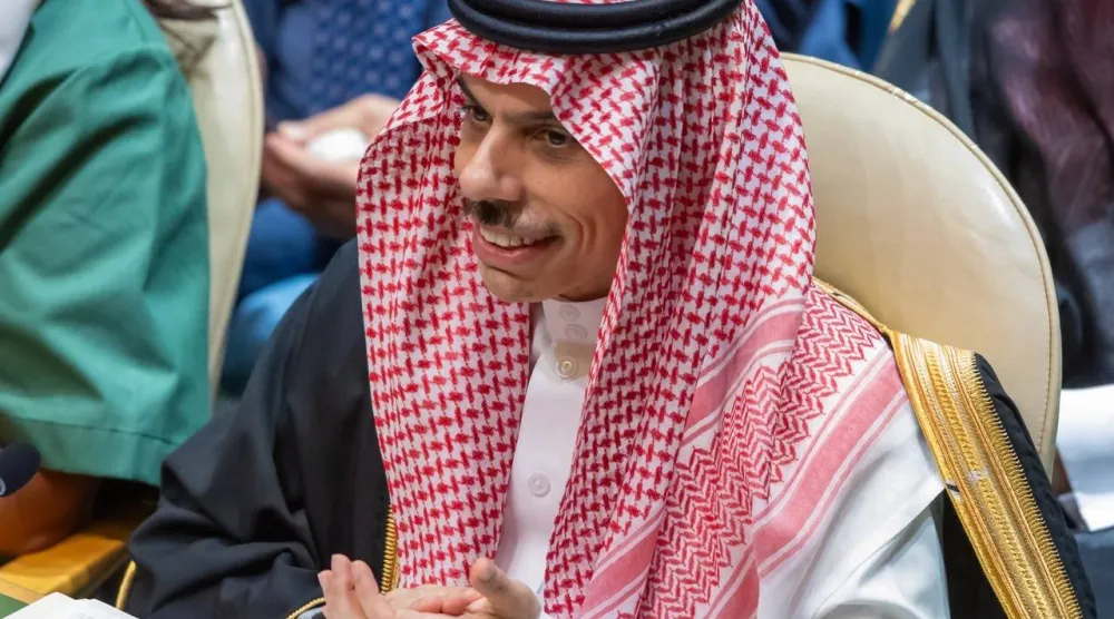 الأمير فيصل بن فرحان لدى ترؤسه وفد السعودية المشارك في افتتاح أعمال الأسبوع رفيع المستوى للجمعية العامة للأمم المتحدة (واس)
