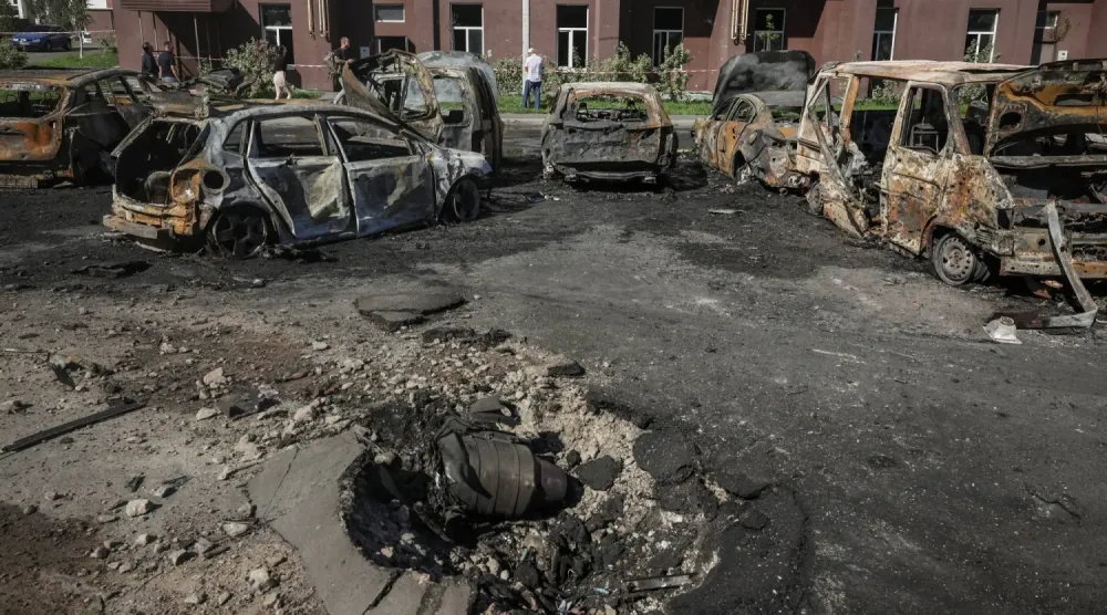 Ukrayna'nın başkenti Kiev yakınlarında imha edilen Rus kamikaze İHA'sının enkazı (Reuters)