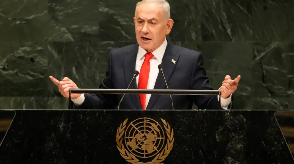 İsrail Başbakanı Binyamin Netanyahu, 24 Eylül 2026’da New York’taki Birleşmiş Milletler Genel Merkezi’nde düzenlenen 81. Genel Kurul oturumunda konuşma yaparken (AP)