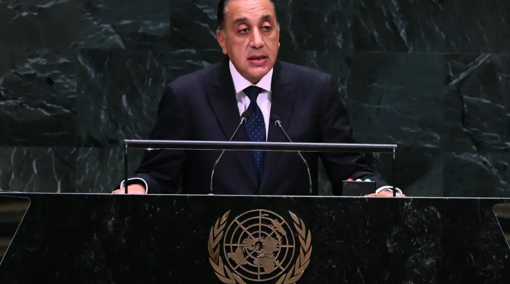 رئيس الوزراء المصري مصطفى مدبولي خلال كلمته في الجمعية العامة للأمم المتحدة (مجلس الوزراء المصري)