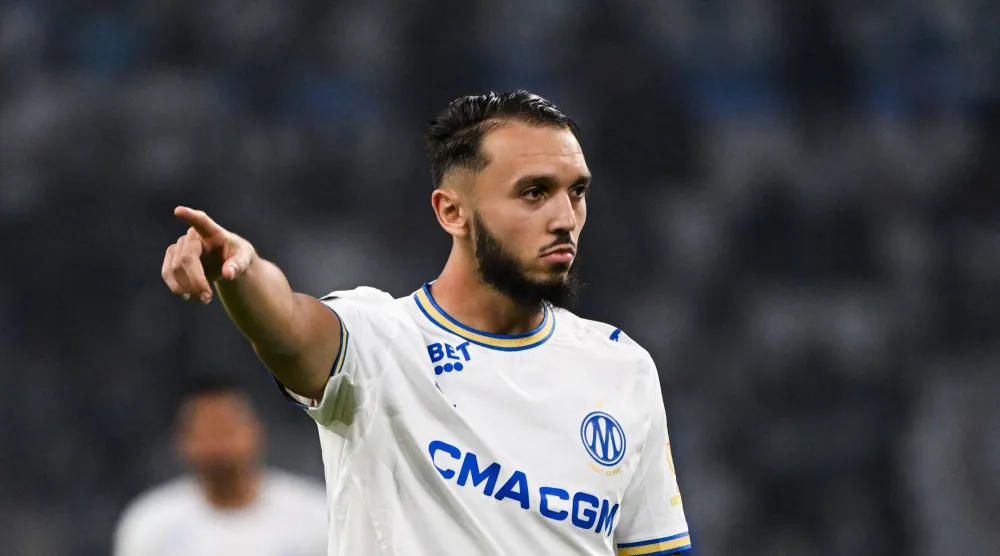 مهاجم فريق مرسيليا الفرنسي ومنتخب الجزائر أمين غويري (أ.ف.ب)