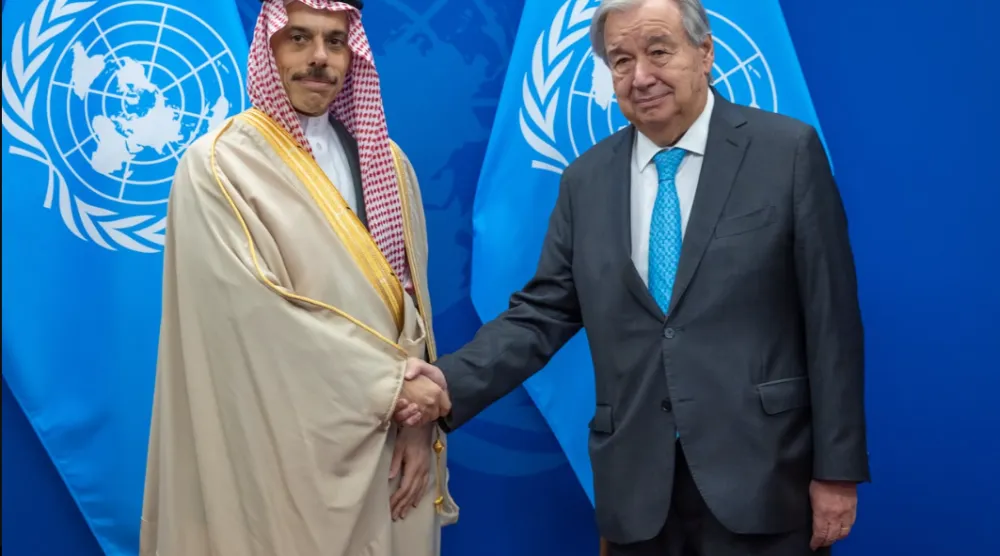  الأمير فيصل بن فرحان وزير الخارجية السعودي والأمين العام للأمم المتحدة أنطونيو غوتيريش (واس)