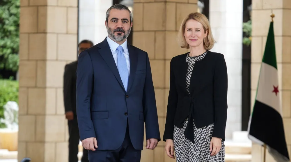 وزير الخارجية السوري أسعد الشيباني يستقبل الممثلة العليا للاتحاد الأوروبي للشؤون الخارجية كايا كالاس في دمشق (د.ب.أ)