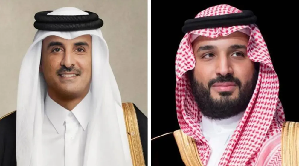 ولي العهد السعودي الأمير محمد بن سلمان (واس) والشيخ تميم بن حمد أمير دولة قطر (الشرق الأوسط)
