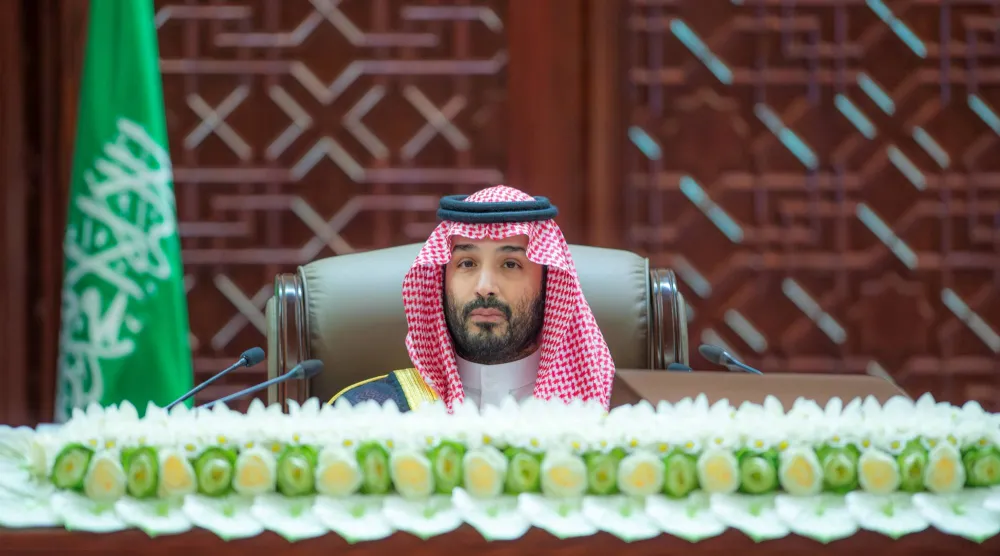 الأمير محمد بن سلمان لدى افتتاحه أعمال السنة الثالثة من الدورة التاسعة لمجلس الشورى في الرياض الأربعاء (واس)