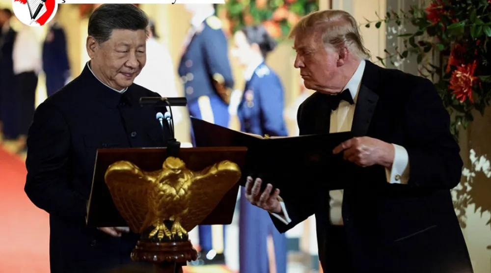 Fotoğraf: ABD Başkanı Donald Trump ve Çin Devlet Başkanı Şi Jinping, başkent Washington'daki Beyaz Saray'da düzenlenen devlet yemeğinde Şi konuşma yapmadan önce, 24 Eylül 2026 (Reuters)
