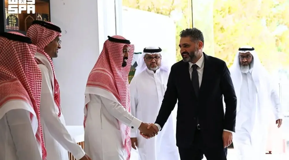 Syrian Minister of Culture Mohammed Yassin Saleh at the Madinah Research and Studies Center. (SPA)
