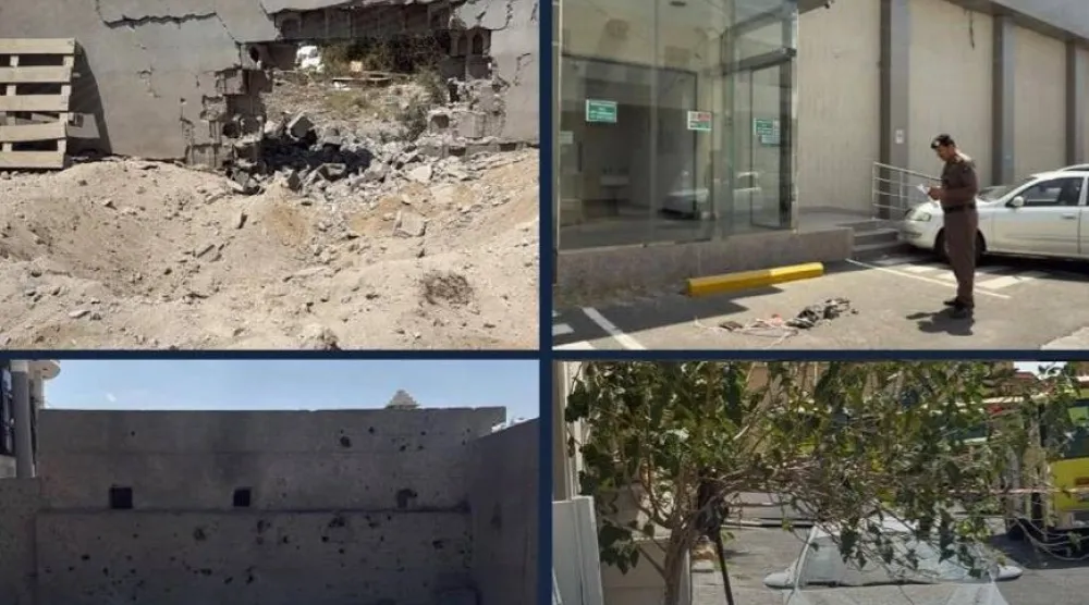 أضرار مادية في مبانٍ ومركبات إثر سقوط شظايا صاروخ باليستي على مواقع سكنية في خميس مشيط (الدفاع المدني)