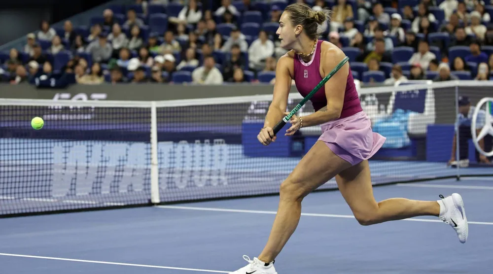 Aryna Sabalenka of Belarus in action against Renata Zarazua of Mexico during their women’s singles match at the China Open tennis tournament in Beijing, China, 02 October 2026.  EPA/ANDRES MARTINEZ CASARES