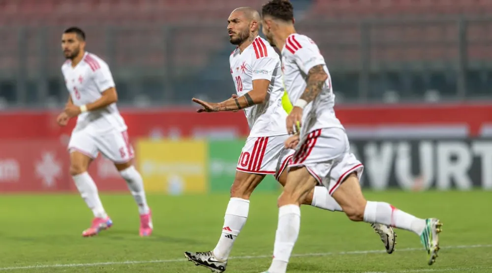 احتفالية لاعبي مالطا بهدف الفوز على آندورا (الاتحاد المالطي)