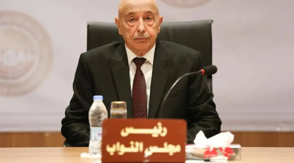 رئيس مجلس النواب الليبي عقيلة صالح خلال جلسة سابقة (المركز الإعلامي لصالح)