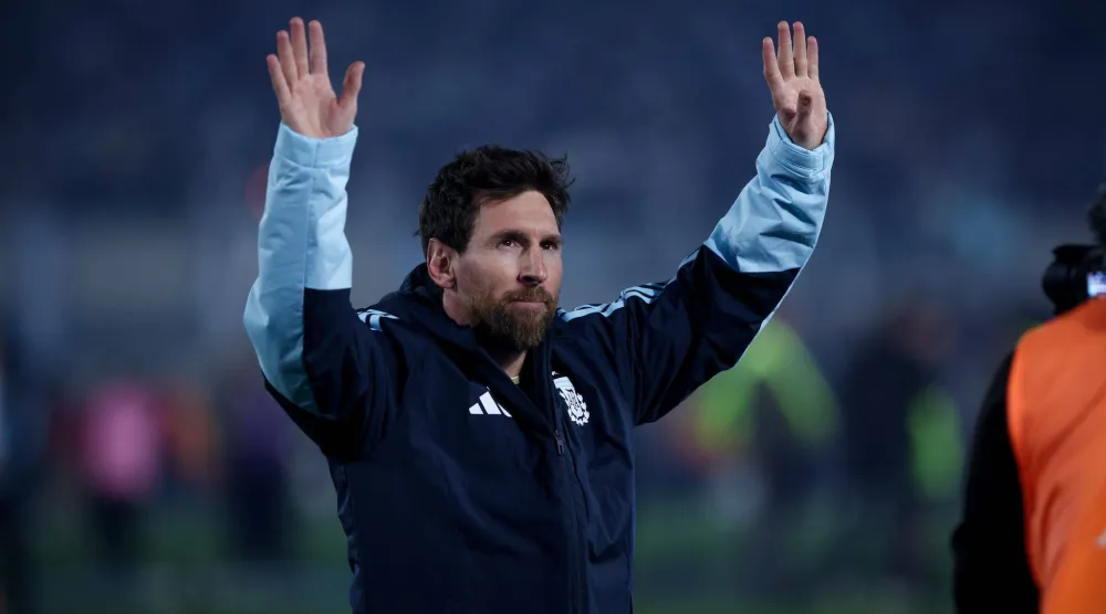 06 October 2026, Argentina, Buenos Aires: Argentina's Lionel Messi cheers during an international friendly football match between Argentina and Benin at the Monumental Stadium. Photo: Roberto  Tuero/SOPA Images via ZUMA Press Wire/dpa