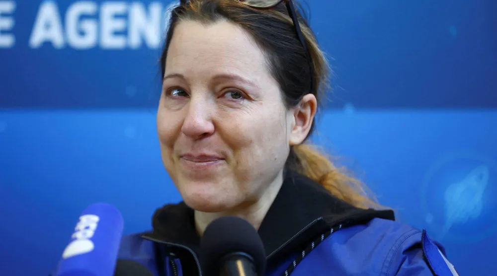 European Space Agency (ESA) French astronaut Sophie Adenot cries while speaking to the media as she returns to Europe, following the return of NASA's SpaceX Crew-12 mission to Earth after nearly eight months in space, in Cologne, Germany, October 10, 2026. REUTERS/Thilo Schmuelgen