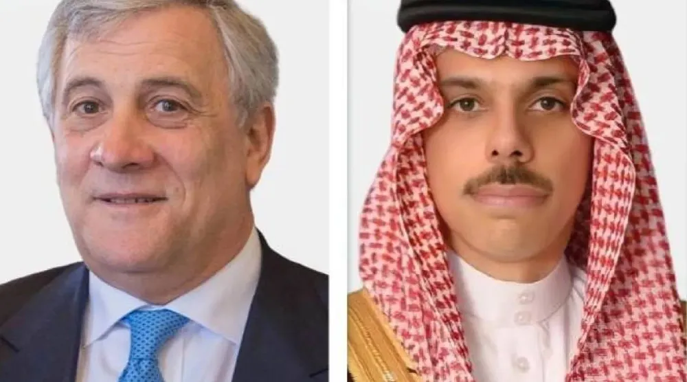 وزير الخارجية السعودي الأمير فيصل بن فرحان ونظيره الإيطالي أنطونيو تاياني (الشرق الأوسط)