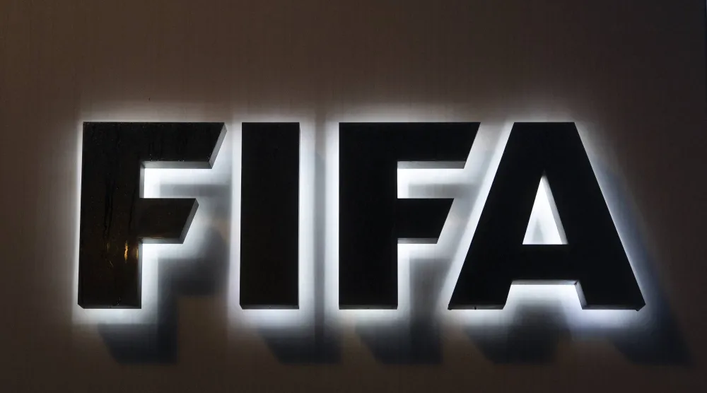 The FIFA logo is seen before the FIFA Council meeting at FIFA headquarters in Zurich, Switzerland, 15 October 2026.  EPA/CLAUDIO THOMA