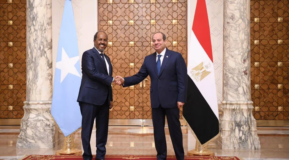 الرئيس المصري عبد الفتاح السيسي ونظيره الصومالي حسن شيخ محمود في لقاء سابق بالقاهرة (الرئاسة المصرية)