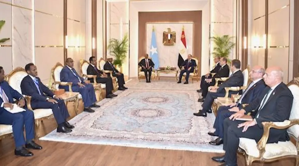 الرئيس المصري عبد الفتاح السيسي خلال لقائه مع نظيره الصومالي في العلمين الشهر الحالي (الرئاسة المصرية)