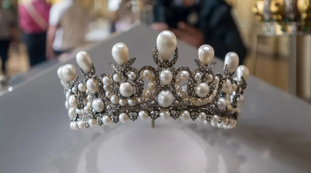 The Empress Eugénie's crown is exhibited at the Louvre Museum on April 27, 2025, in Paris, France. (AP) 