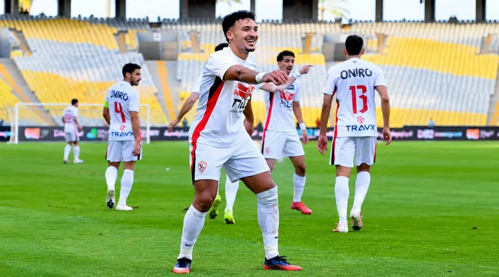 أحمد شريف يحتفل بهدف فوز الزمالك في بترول أسيوط (نادي الزمالك)
