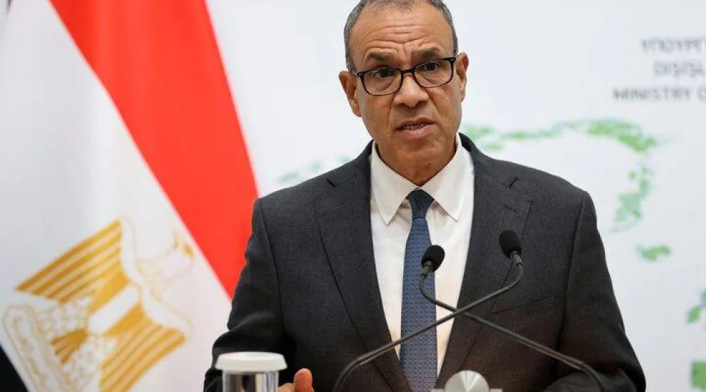 وزير الخارجية المصري بدر عبد العاطي يتحدث خلال مؤتمر صحافي في نيقوسيا بقبرص يوم 5 سبتمبر 2025 (رويترز)