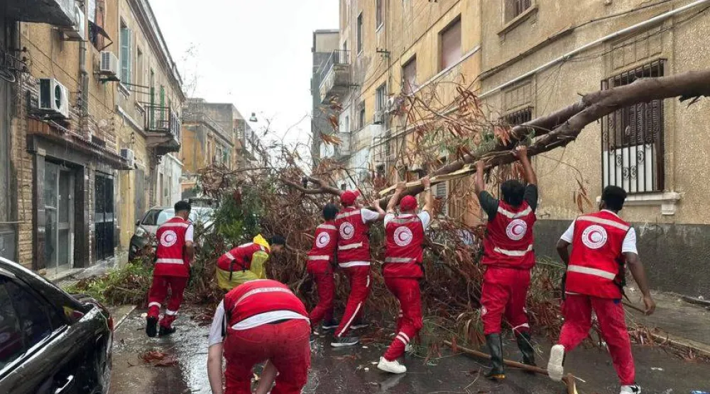 أشجار متساقطة جراء الأمطار بالعاصمة الليبية طرابلس في وقت سابق الشهر الحالي (الهلال الأحمر الليبي)