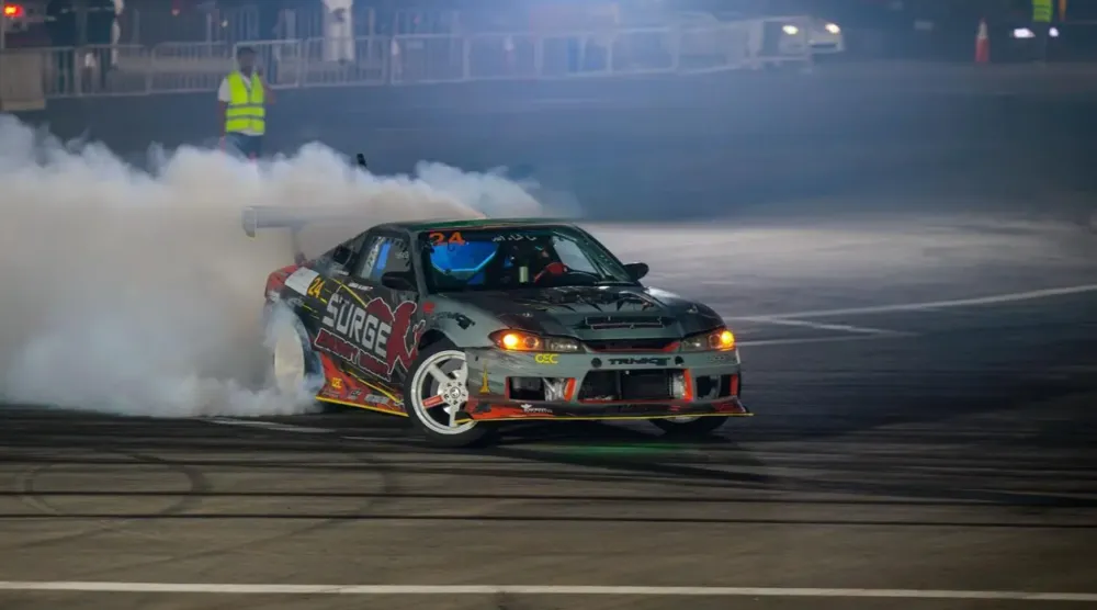 The drift competition features 59 drivers contending across professional, semi-professional, and amateur categories - SPA