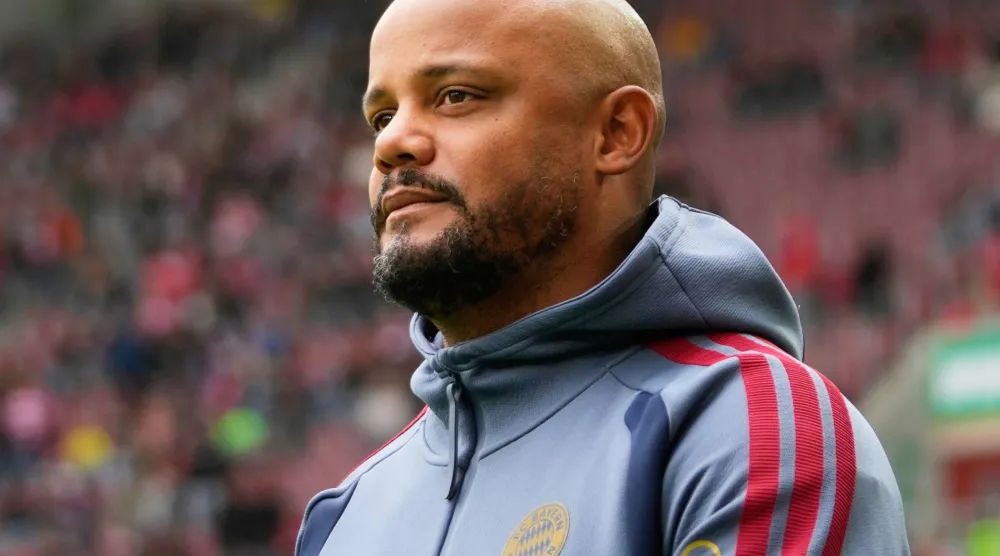 FILE - Bayern's head coach Vincent Kompany arrives for the German Bundesliga soccer match between FC Augsburg and FC Bayern Munich in Augsburg, Germany, Oct. 10, 2026. (AP Photo/Matthias Schrader, File)