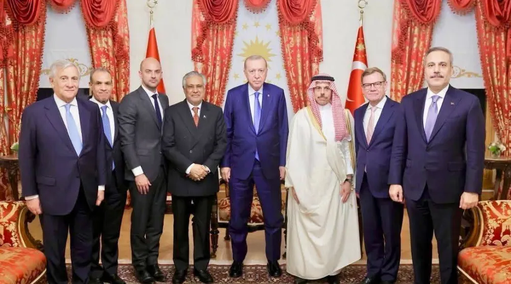 وزير الخارجية المصري خلال لقاء مع الرئيس التركي بحضور وزراء الآلية الرباعية الجمعة في إسطنبول (وزارة الخارجية المصرية)