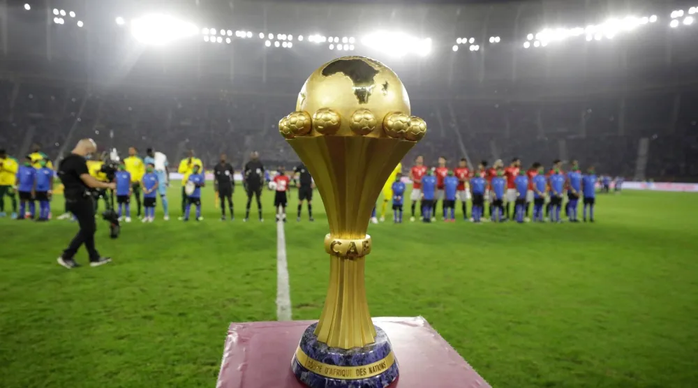 Senegal v Egypt - Olembe Stadium, Yaounde, Cameroon - February 6, 2022 General view of the Africa Cup of Nations trophy on display before the final match. (Reuters)