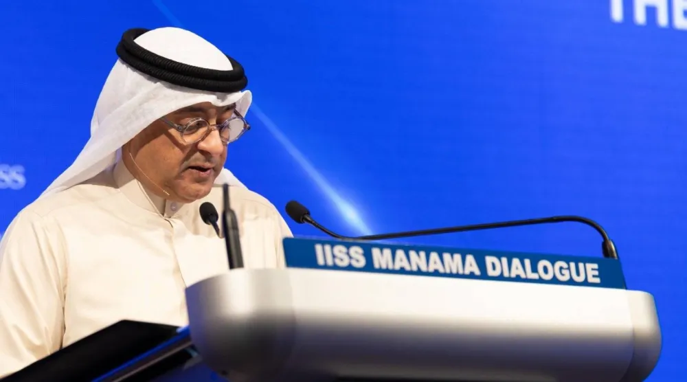 جاسم محمد البديوي الأمين العام لمجلس التعاون خلال مشاركته في «حوار المنامة» (مجلس التعاون)