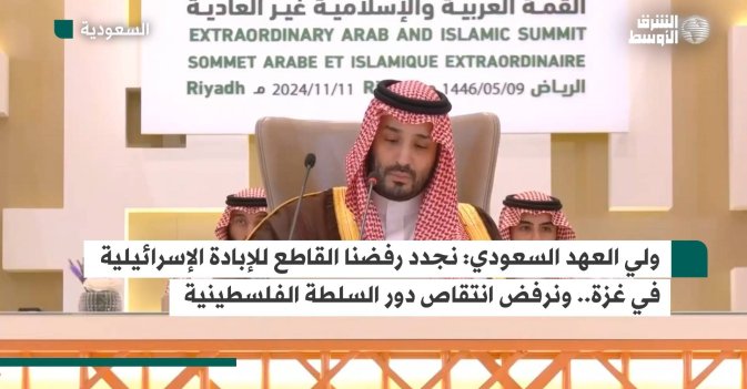 ولي العهد السعودي: نجدد رفضنا القاطع للإبادة الإسرائيلية في غزة.. ونرفض انتقاص دور السلطة الفلسطينية
