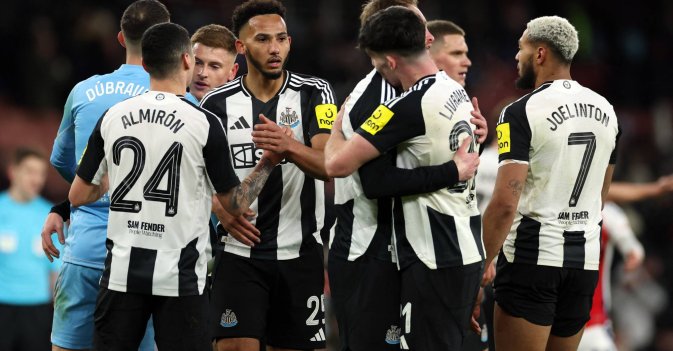 Newcastle United celebrate their victory over Arsenal