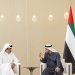 الشيخ محمد بن زايد آل نهيان والشيخ تميم بن حمد آل ثاني خلال اللقاء في أبوظبي (وام)
