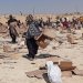 فلسطينيون يجمعون بواقي مساعدات إنسانية في رفح بجنوب قطاع غزة (رويترز)