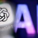 A photo taken on September 1, 2025 shows the letters AI for Artificial Intelligence on a laptop screen (R) next to the logo of the ChatGPT application on a smartphone screen in Frankfurt am Main, western Germany. (AFP)