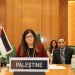 وزيرة الخارجية الفلسطينية الدكتورة فارسين شاهين خلال مشاركتها في الاجتماع (منظمة التعاون الإسلامي)